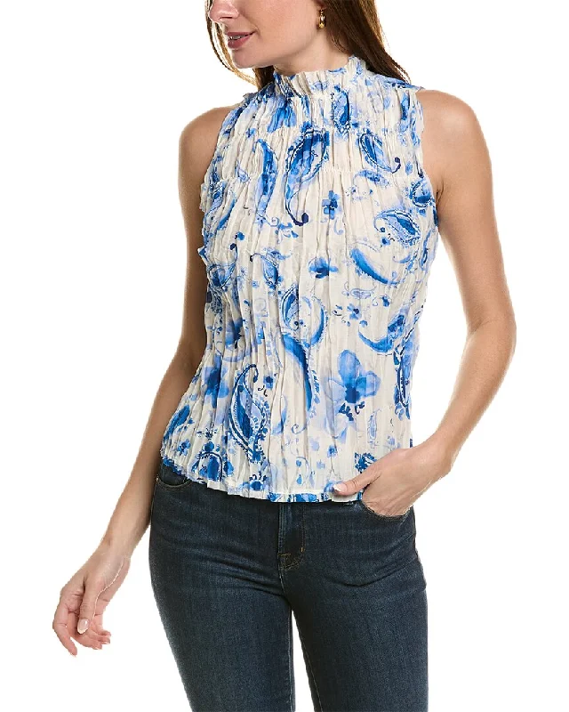 Limited Stock Go> by GoSilk Shirr Enough Silk-Blend Top