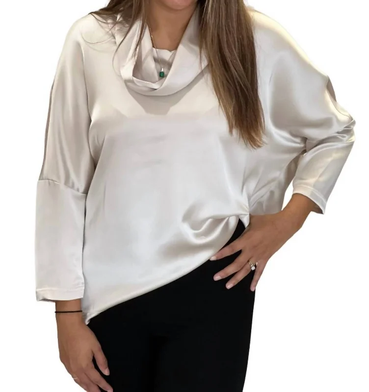 Fashion Forward Femininity Satin Cowled Top In Stone