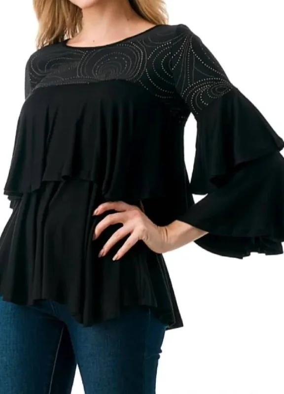 Holiday Glam Azalea Ruffle Top In Black