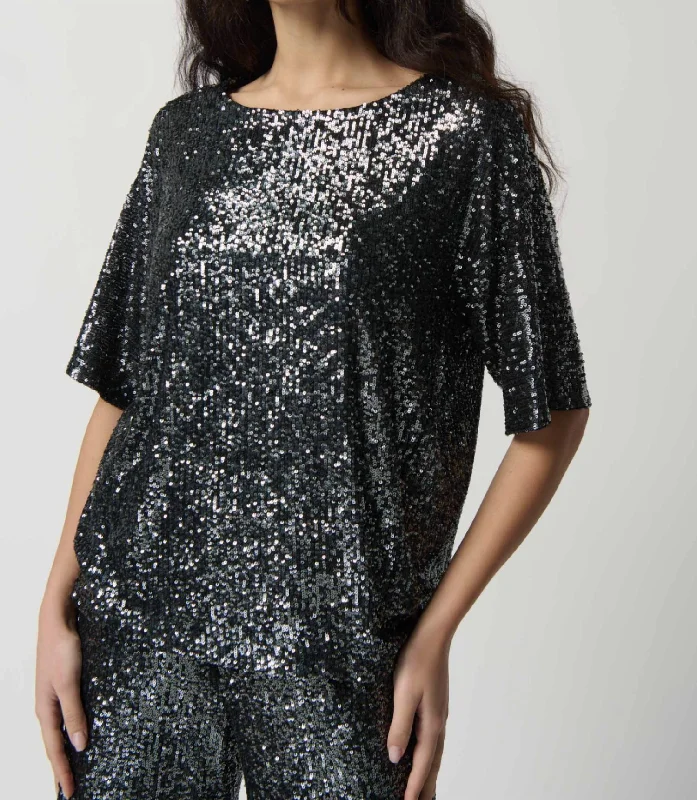 Absurdly Cheap Sale Sequin Dolman Sleeve Boxy Top In Black Grey