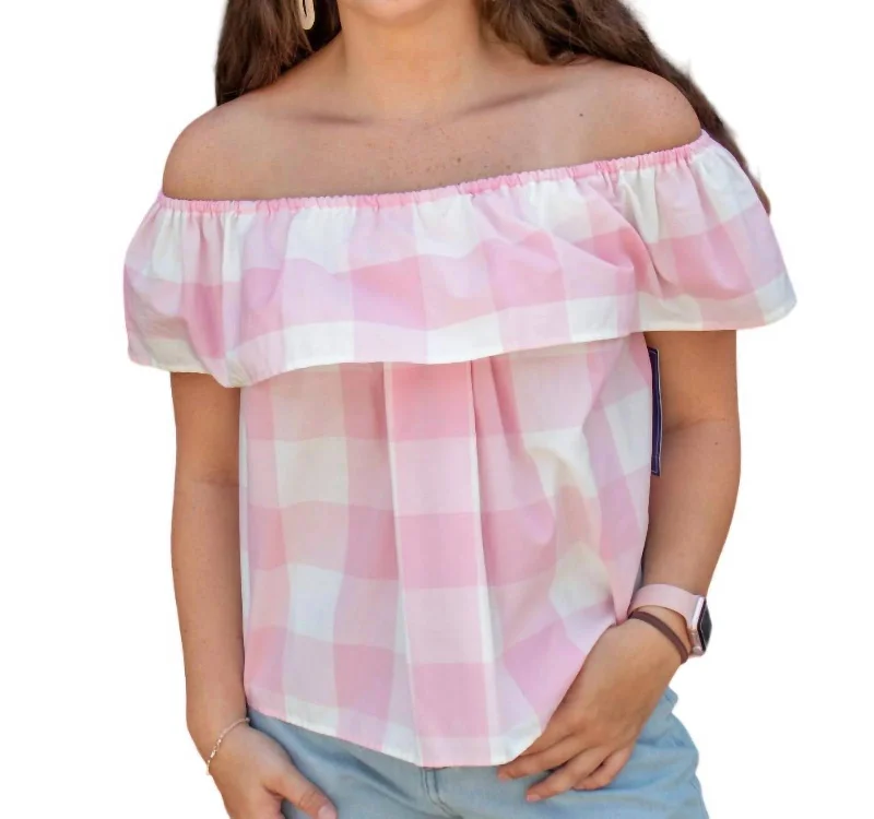 Style Without Limits Riley Gingham Ruffle Top In Cotton Candy Pink