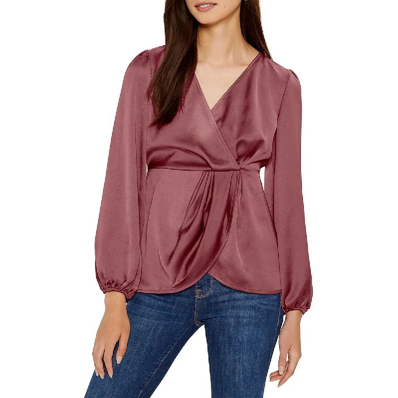 Limited Time Flash Sale Bella Womens Pleated V-Neck Wrap Top