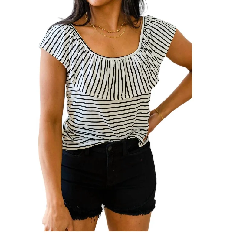 Stupidly Low Prices Extra Time Striped Top In Black And White Stripe