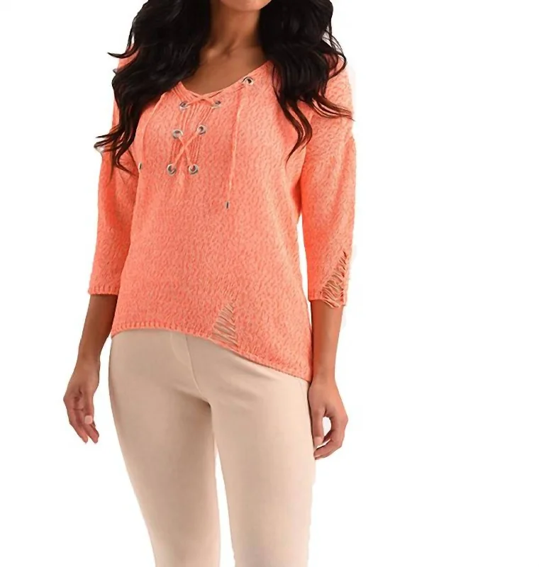 Embrace New Fashion Sloane Crochet Raw Cut Tie Top In Peach