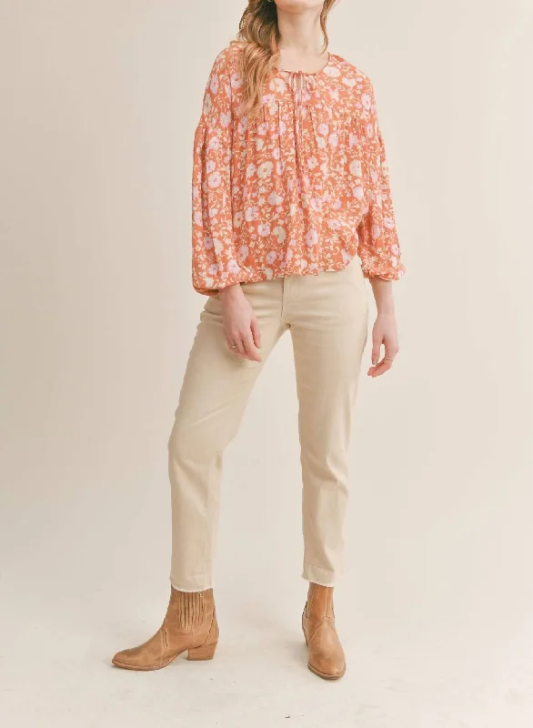 Statement Fashion Offers With Love Peasant Top In Orange Floral