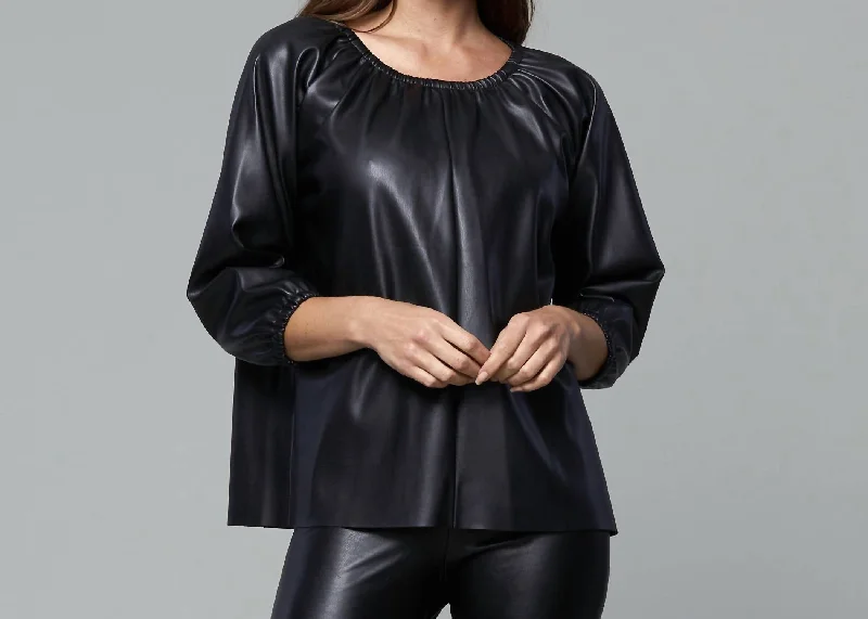 End Of Season Sale Blakely Faux Leather Puff Sleeve Top In Black