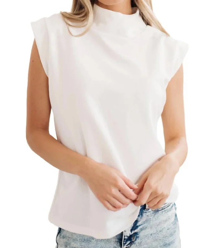 Comfort Meets Fashion Overqualified Mock Neck Cap Sleeve Top In White