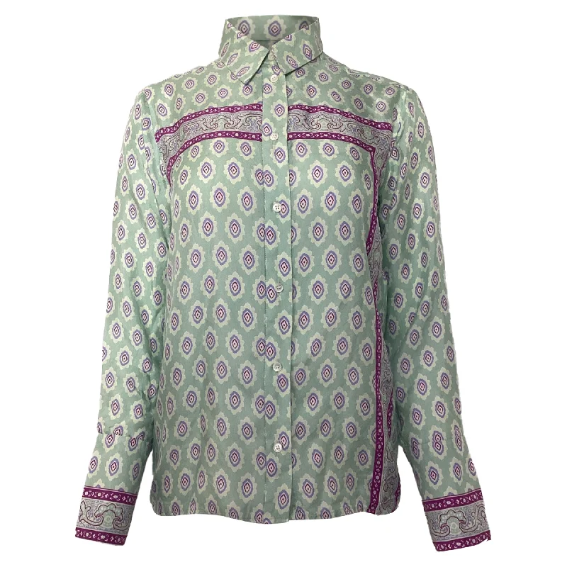 Seasonal Style Discounts Sandro Printed Shirt in Green Silk