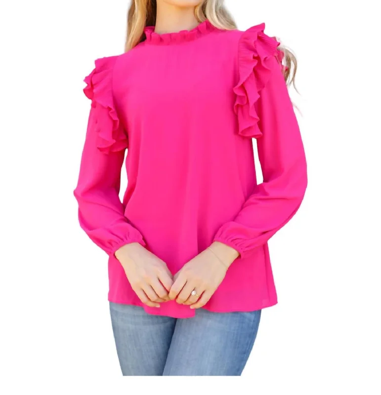 Chic Trends Unveiled Meet Me For Lunch Ruffled Top In Hot Pink