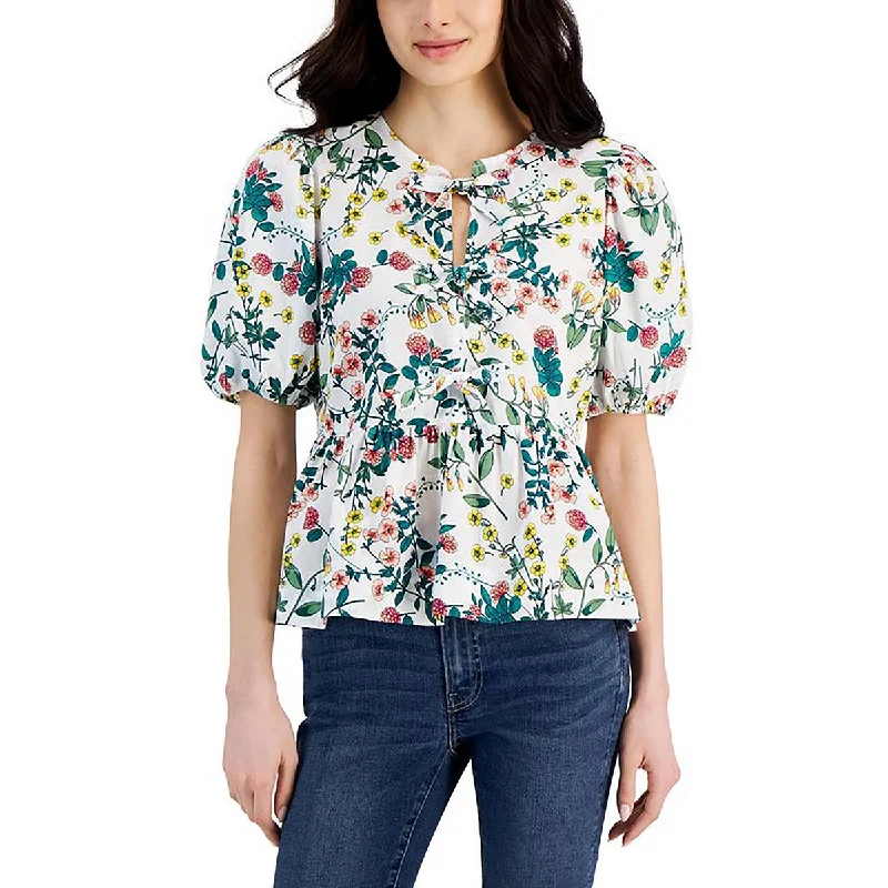 Mega Sales Womens Floral Print Cotton Peplum Top