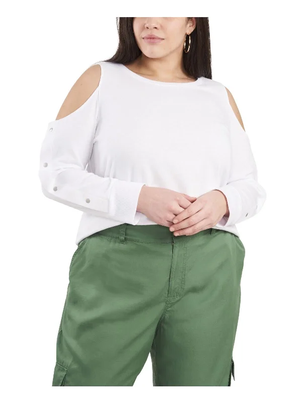 Stylish Statements Plus Womens Cold Shoulder Snap Top