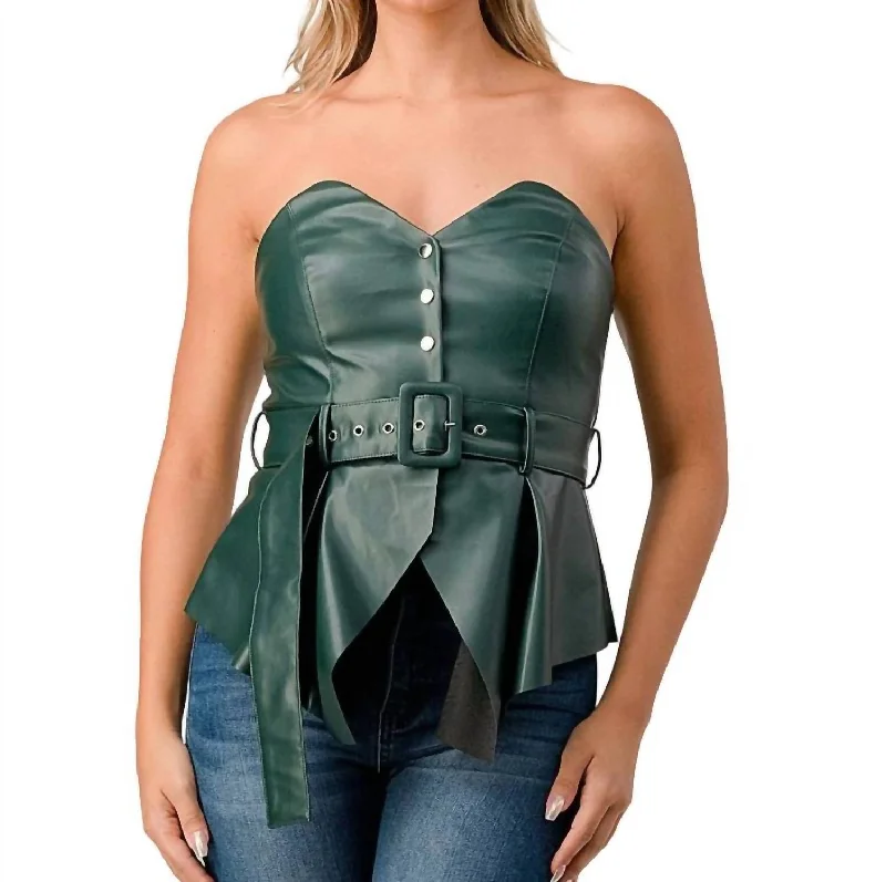 Exclusive Deals Online Vegan Leather Peplum Top In Hunter Green