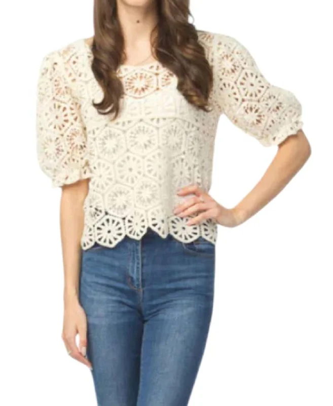 Special Offers, Don't Miss Arielle Crochet Puff Sleeve Top In Cream