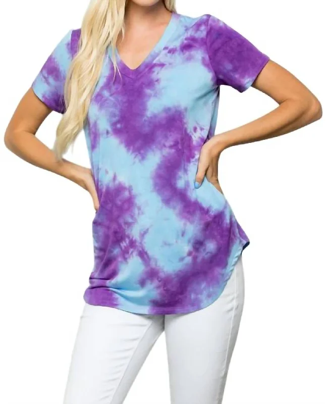 Limited Styles Tie Dye Top In Aqua/purple