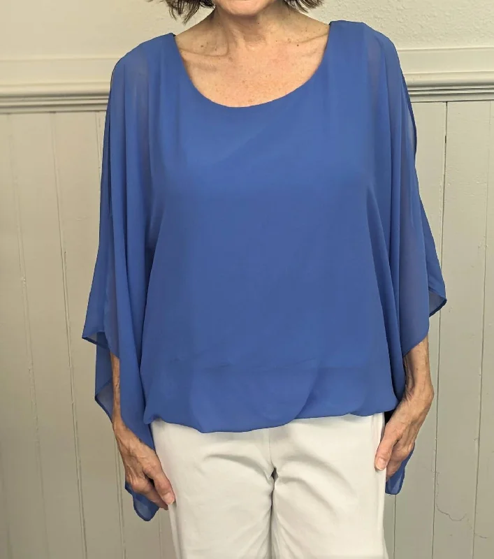 Modern Chic Discounts Drape Sleeve Top In Blue Iris