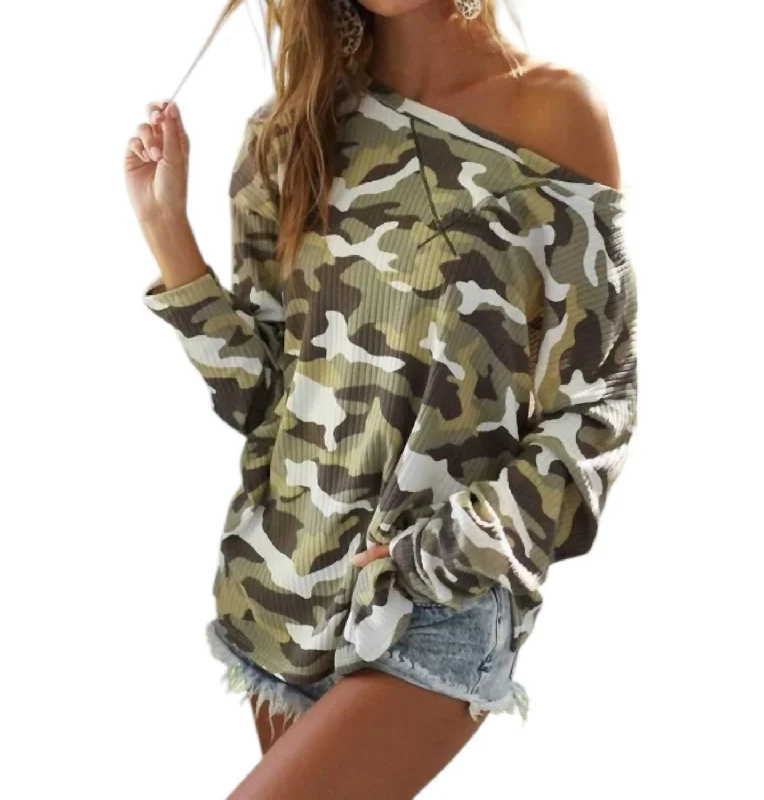 Trend Leading Collection Slay N Camo Top In Camo Print