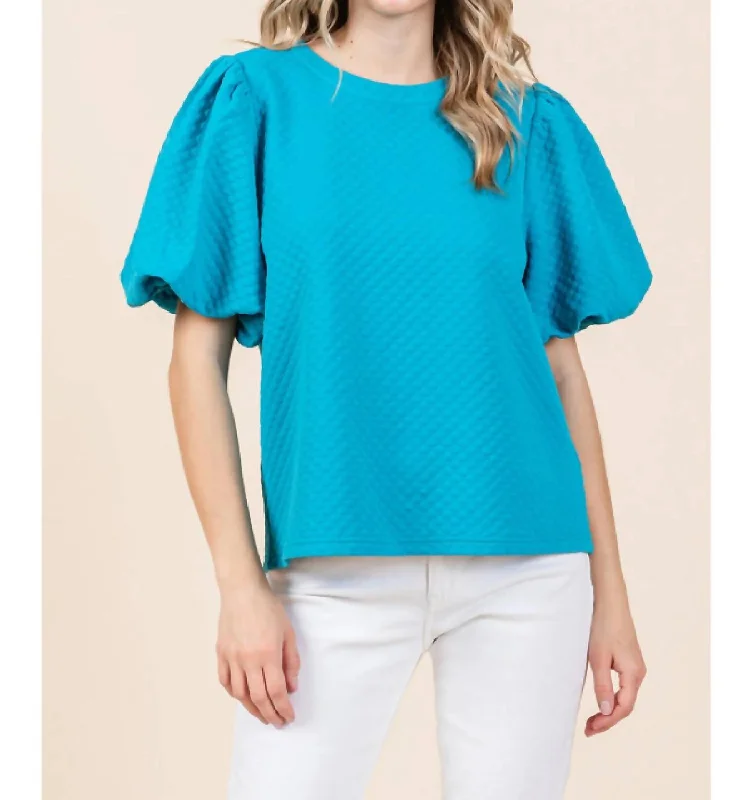 Modern Chic Discounts Embossing Texture Top In Turquoise