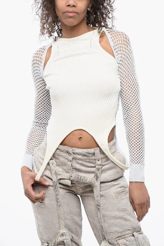 Chic & Modern Sales Off-White Knitted Cut-Out Top With Racerback Design