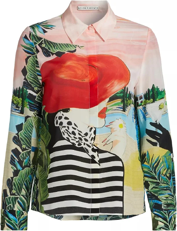 Big Discounts alice + olivia Willa Placket Top, Palm Beach