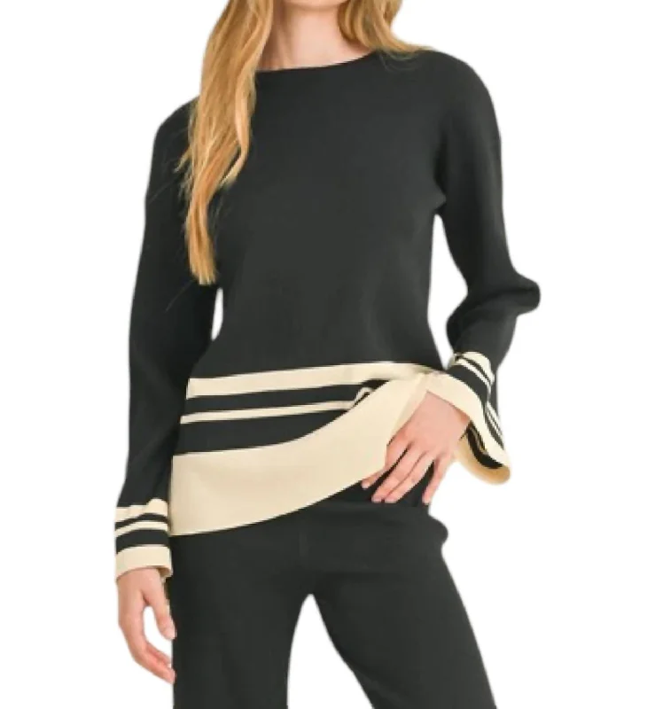 Classic Modern Offers Mood Shift Stripe Detail Top In Black/cream