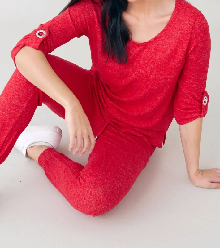 Hot Trends Soft Stretch Roll Sleeve Top In Red