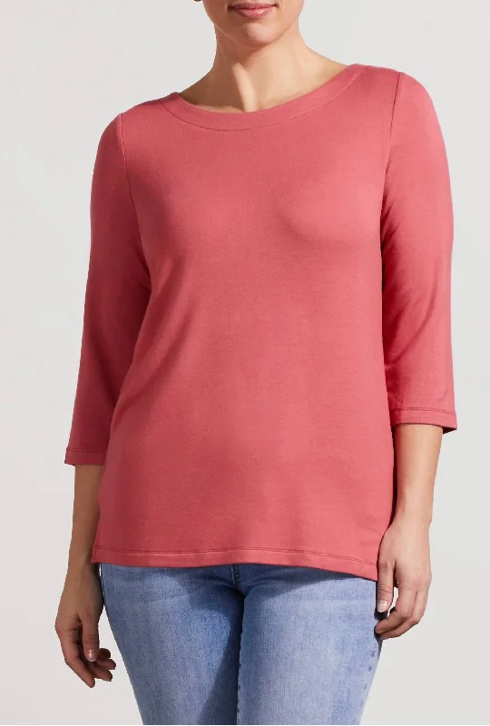 Hot Picks Women's Boat Neck 3/4 Sleeve Top In Vintage Rose