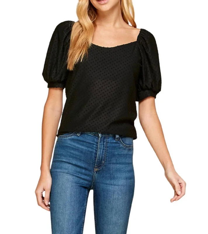 Hot Sale Polka Dot Puff Top In Black