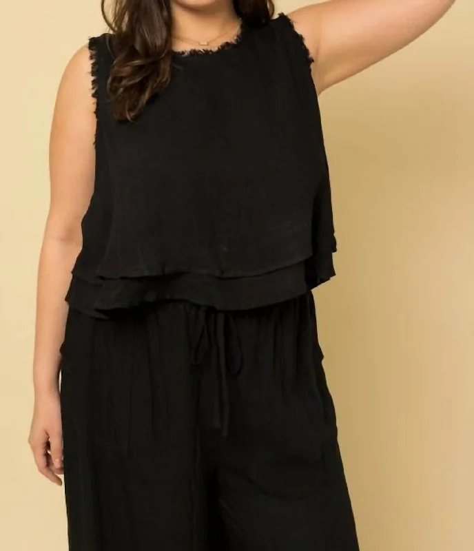 Street Chic Discounts Fringe Rayon Top In Black