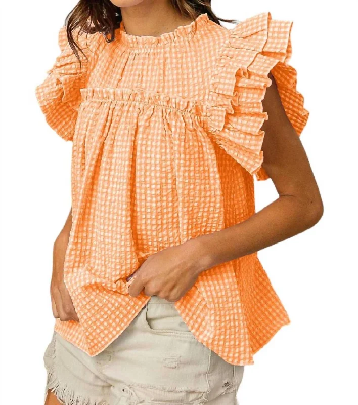 Discover Now Crinkle Gingham Top In Orange