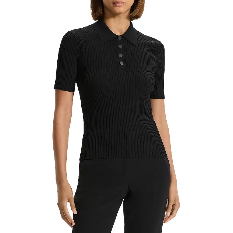 Hot Sale Womens Ribbed Crepe Polo Top