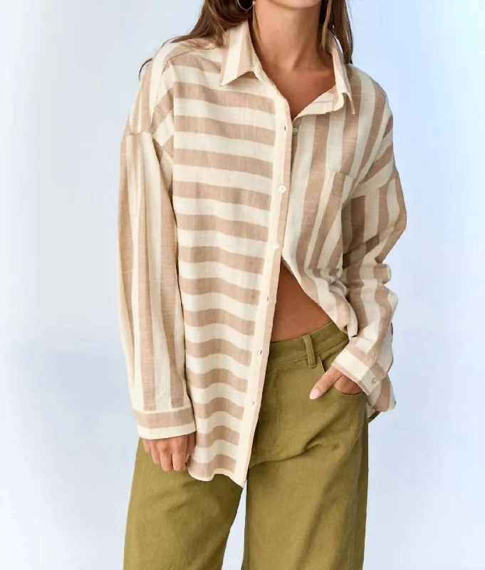 Sale Event, Prices Rock Kimberly Stripe Oversized Shirt In Taupe