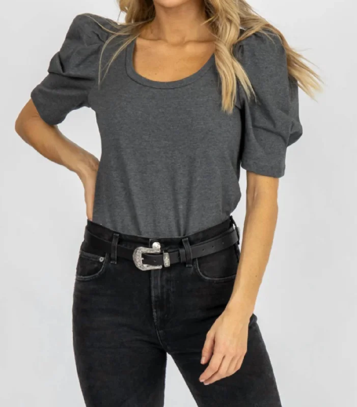 High-End Style Discounts U-Neck Pleated Puff Top In Charcoal