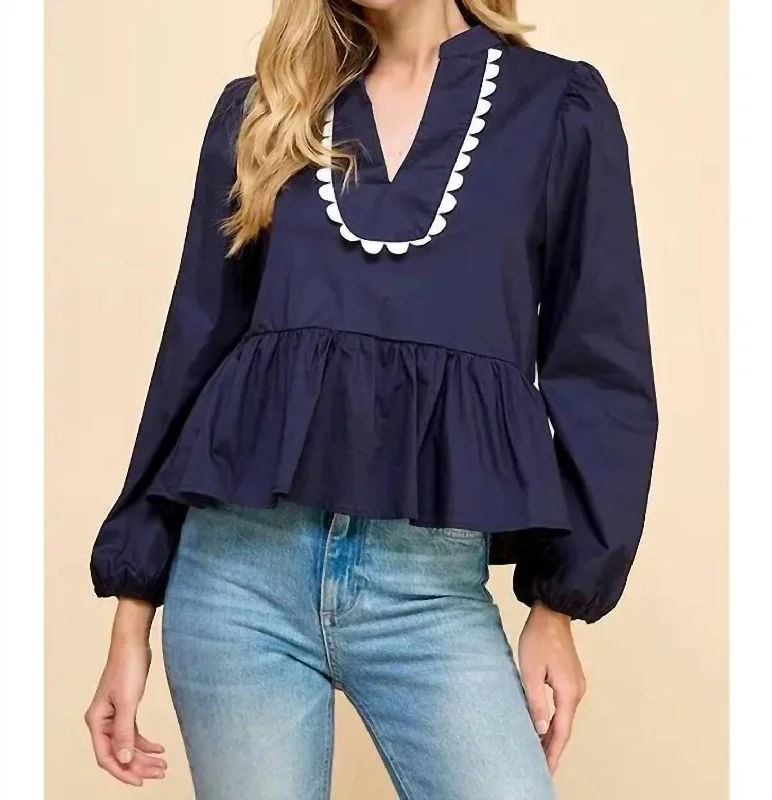 Hot Sale Split V Neckline Top In Blue