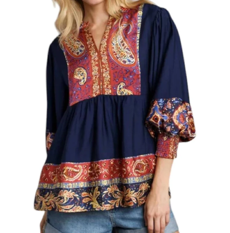 Trendy Looks On Sale One Look At You Top In Navy Mix