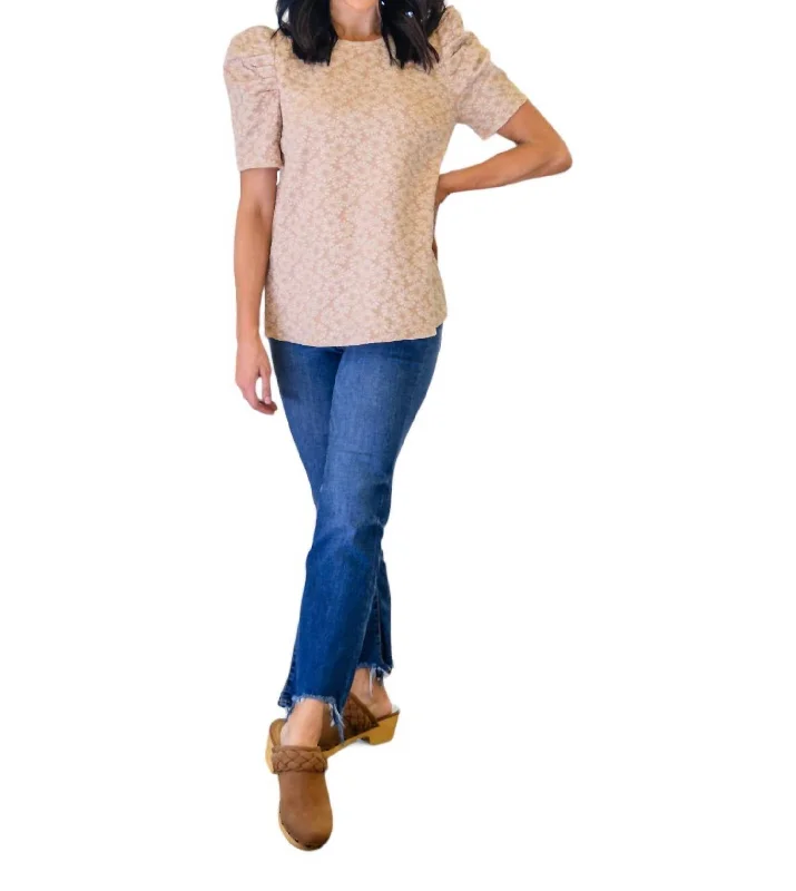 Exclusive Fashion Deals Kelsi Jacquard Puff Sleeve Top In Tan