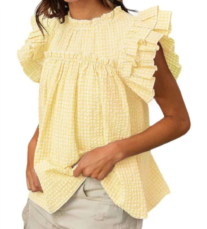 Season Offer Crinkle Gingham Top In Yellow