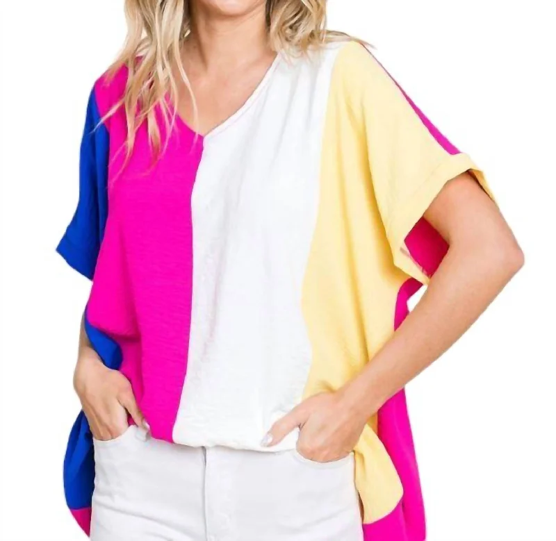 New Arrivals Curvy Colorblock Top In Fuchsia Combo