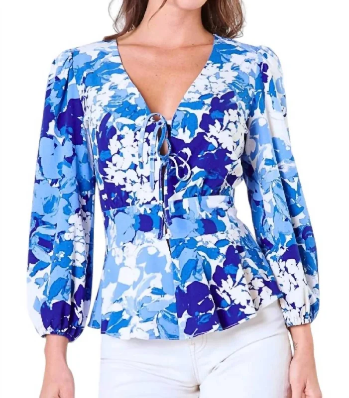 Timeless Style Promotions Cosette Front Tie Peplum Top In Coastal Blue