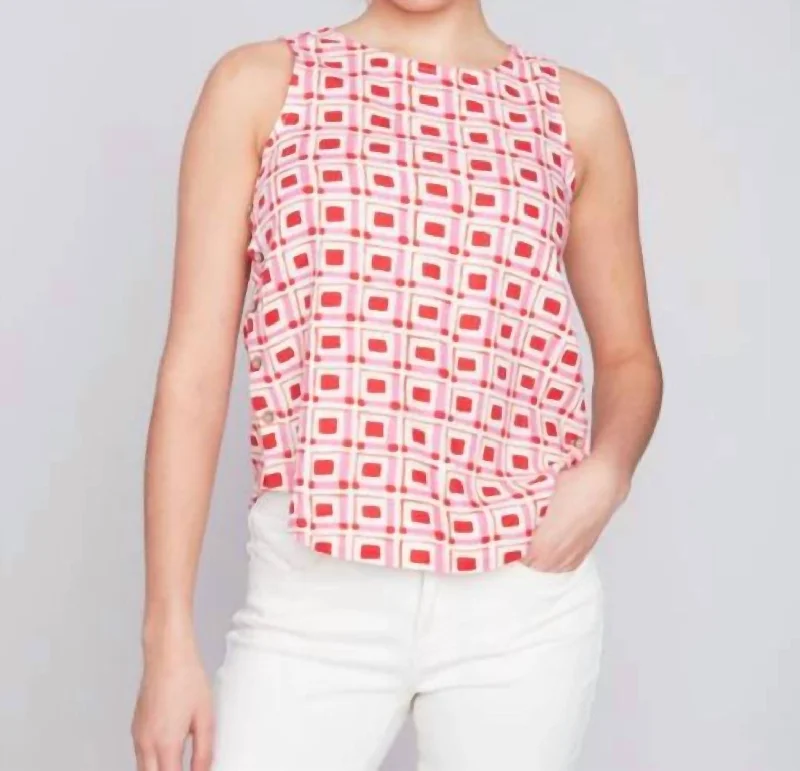 Seasonal Fashion Printed Linen Top In Boxed Cherry