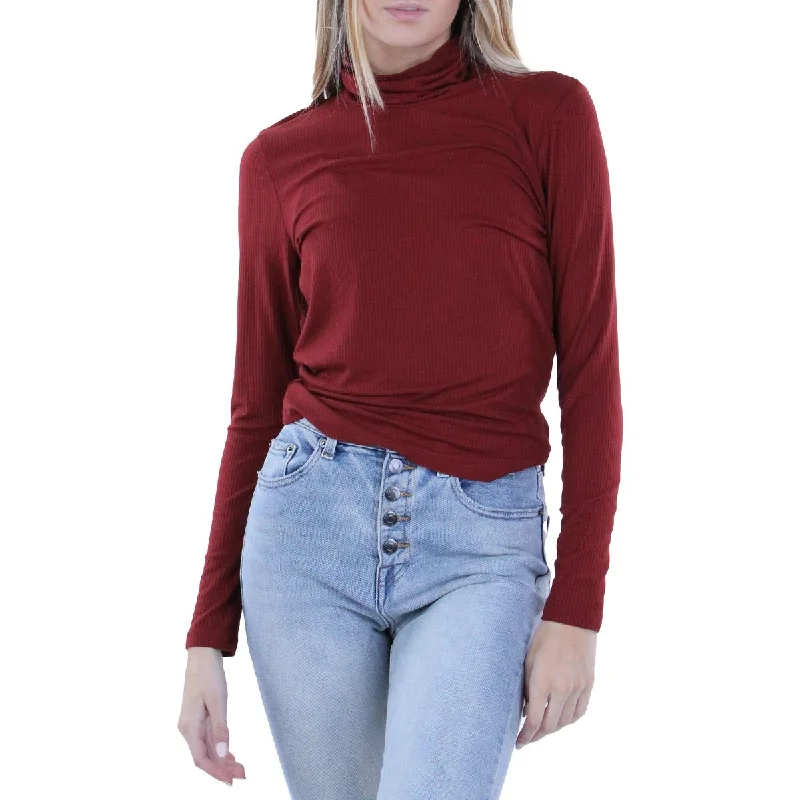 Limited Styles Harriette Womens Ribbed Knit Knot Back Turtleneck Top