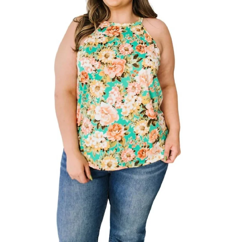 End Of Season Sale Fiddle Dee Dee Floral Halter Top In Teal