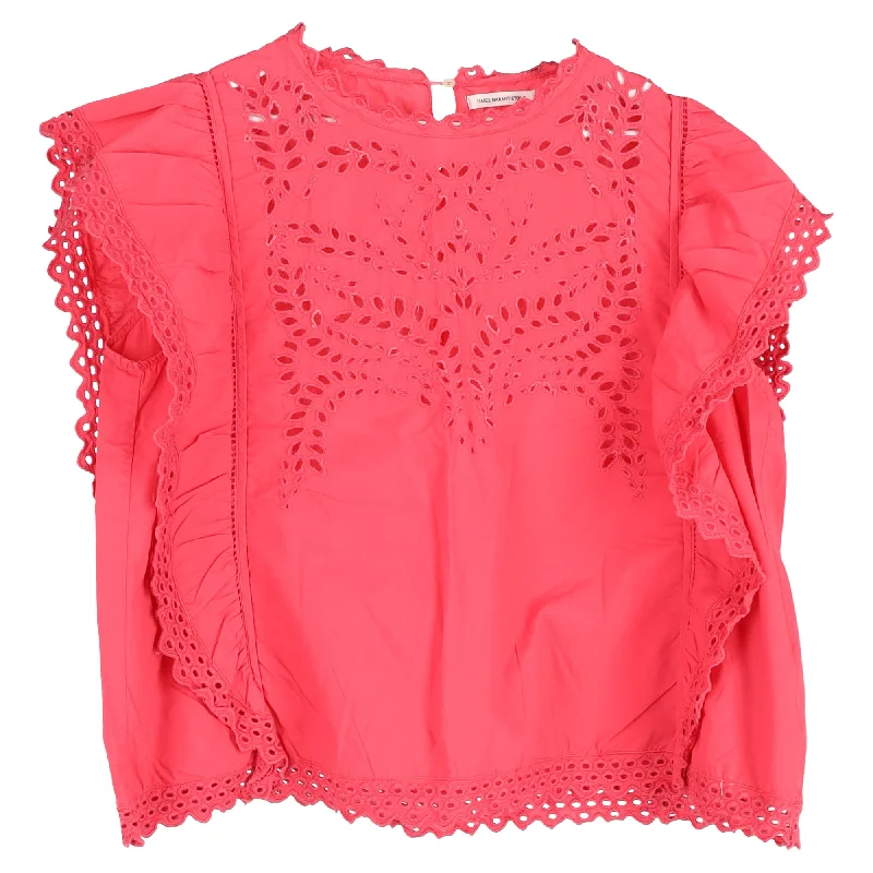 Flash Sale Fever Isabel Marant Étoile Silo Flutter-Sleeve Eyelet Top in Pink Cotton