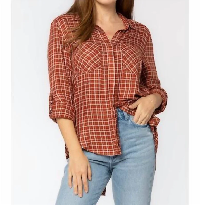 Trendy Street Style Riley Top In Maple Plaid