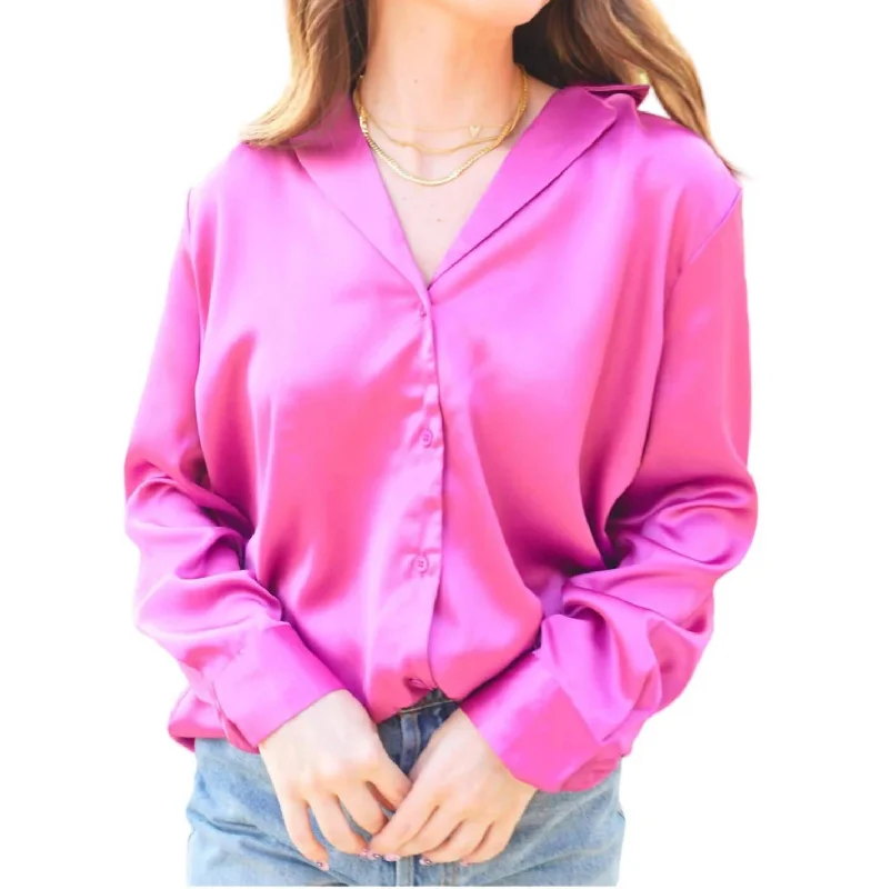 Chic Style Discounts Classic Satin Shirt In Fuchsia