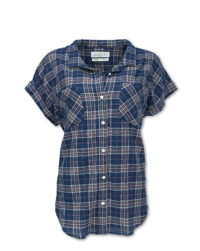 Timeless Elegance Redefined Women's Drop Shoulder Plaid Shirt In Navy