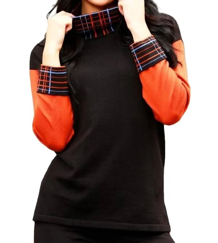 Stay Ahead In Style Plaid Turtleneck Top In Black/multi