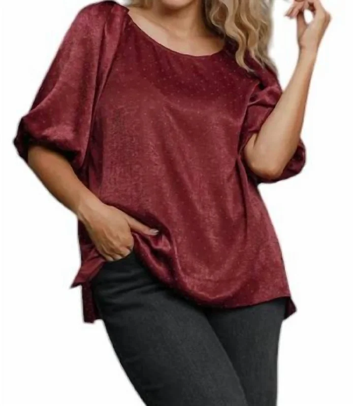 End Of Season Sale Rhinestone Satin Top - Plus In Wine