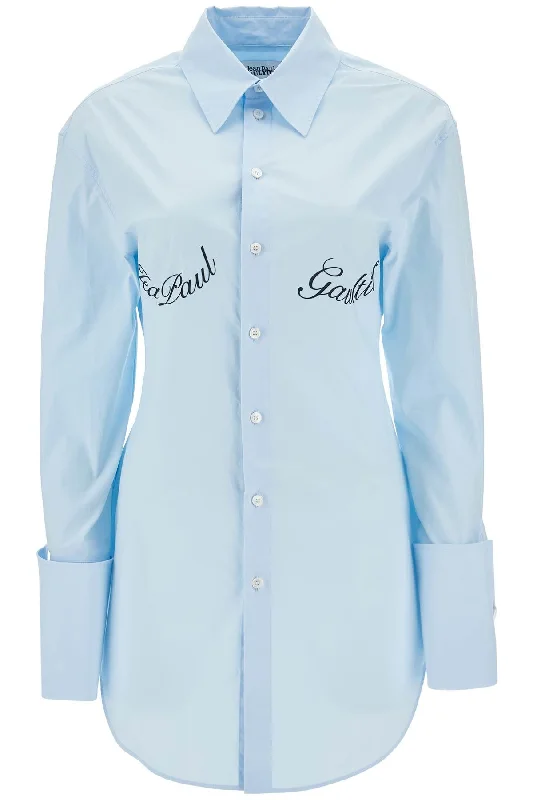 Minimalist Fashion Sale Jean Paul Gaultier Women's blue Cotton Shirt With Underboob Print