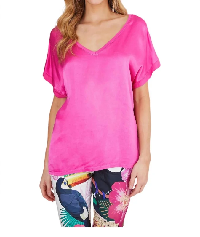 Special Offer Satin Cotton Top In Fuschia