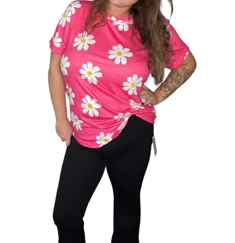 End Of Season Sale Daisy Printed Crewneck T Shirt In Pink